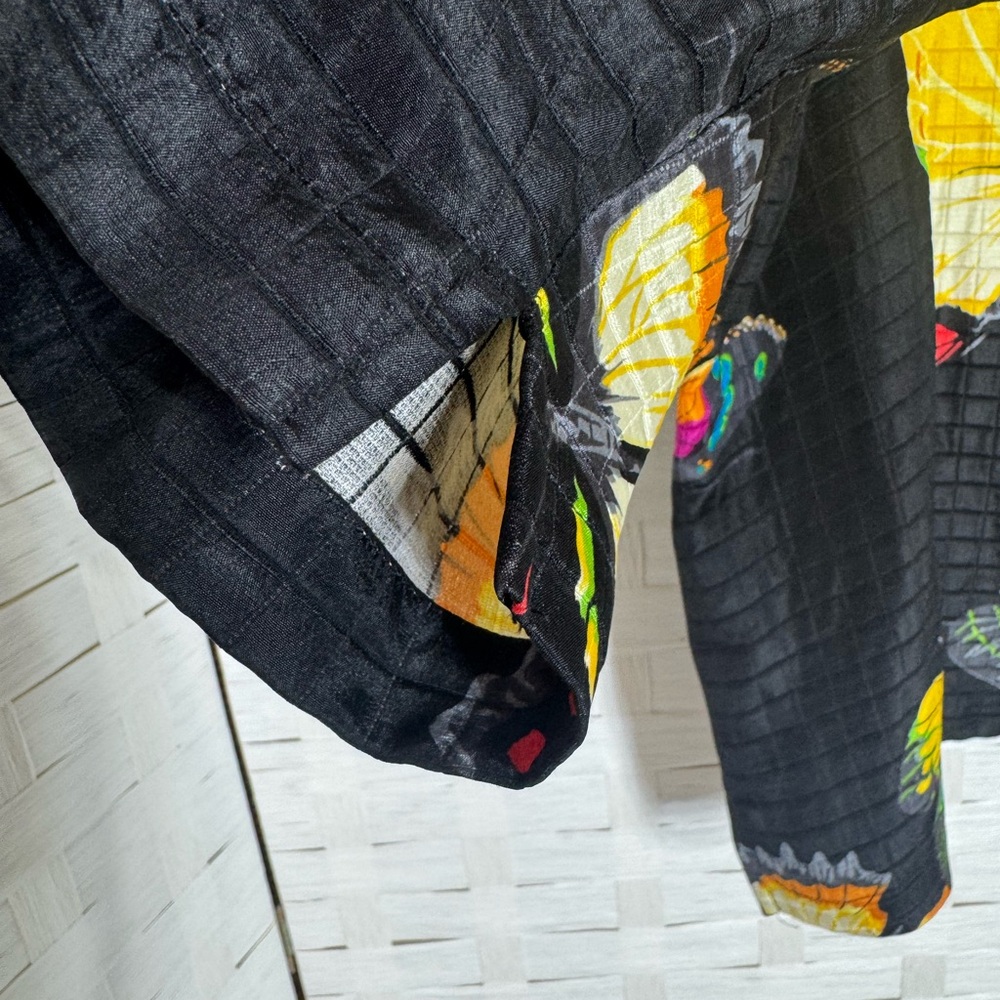 Nexx Silk Linen Black Artsy Whimsical Butterfly Kimono Button Down Jacket Sz 1X - Picture 11 of 12